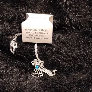 Avon Mary Birthstone Angel Necklace with Blue Topaz